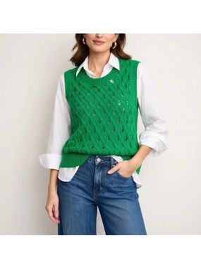 J. Crew Emerald Green Cable-Knit Cashmere Sweater Vest x small